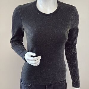 Vintage 90s BCBGMaxAzria Black Fitted Long Sleeve T-Shirt w Glitter Sparkles